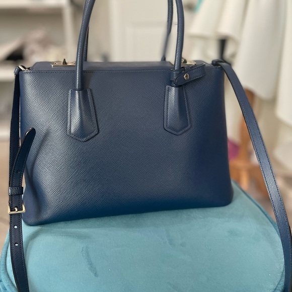 Prada Blue Saffiano Leather Double Twist Lock Cuir Twin Top Handle/Satchel - Picture 5 of 16